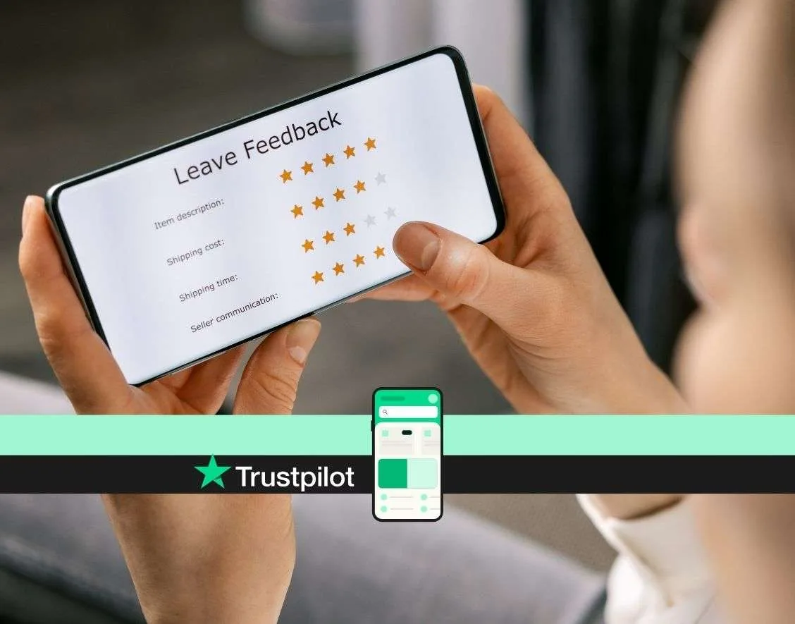 Trustpilot Electricians in London Fahri Electricians Rated 5 Stars-Customer Leaving a Five-Star Trustpilot Review Using a Mobile Phone